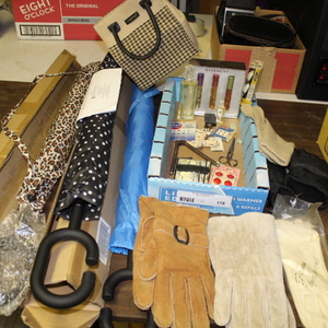 lot 178 image: Umbrella  Gloves  Perfume  Old Sewing Items Lot