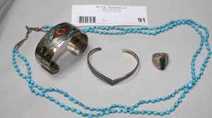 lot 91 image: Indian Jewelry - Sterling silver and Turquoise LOT
